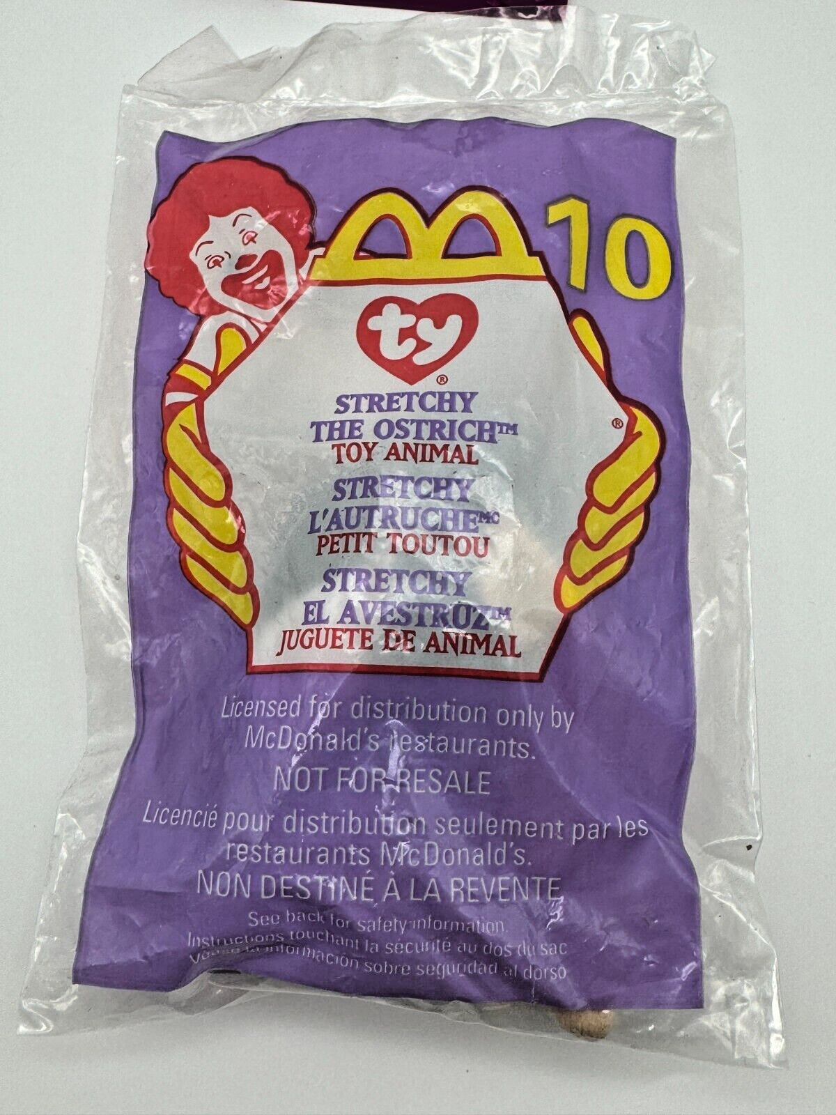 SEALED 1999 McDonalds Ty ERROR Stretchy The Ostrich Beanie Babies Plush # 10
