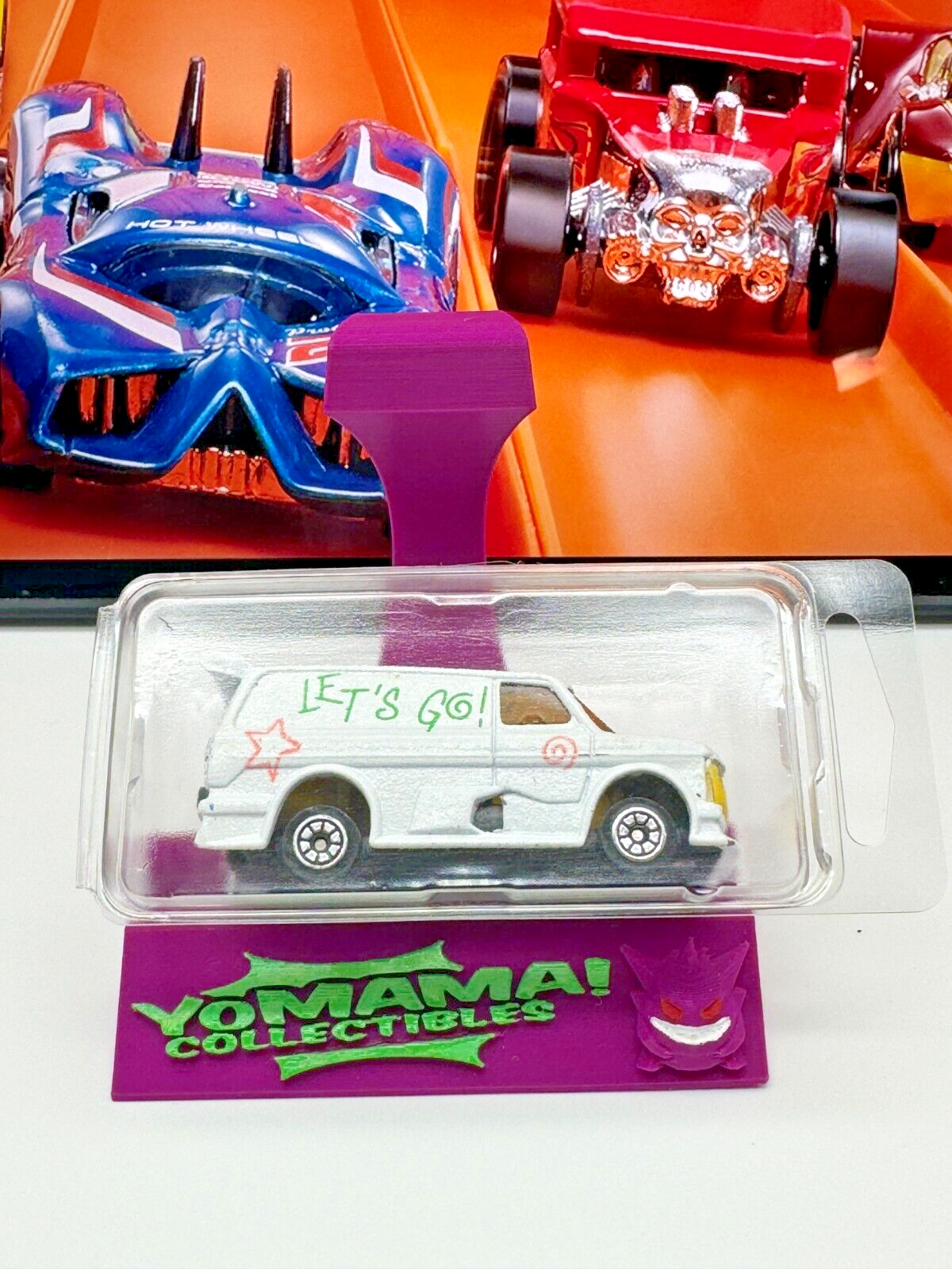 Vintage 80's Diecast White Ford Super Van "Let's Go!" with Crayon-style designs