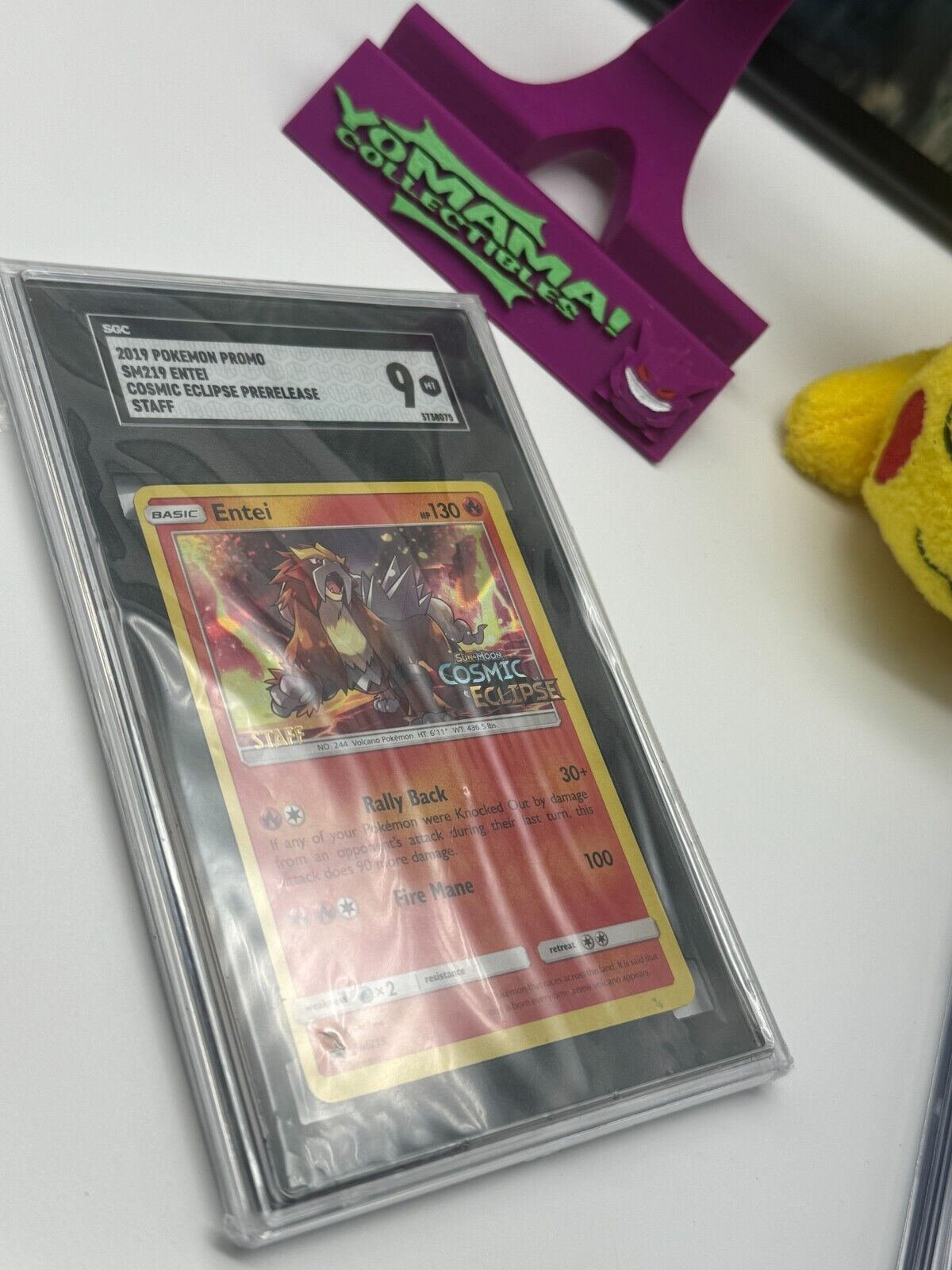 SGC 9 2019 Pokemon Cosmic Eclipse STAFF PRERELEASE Entei SM219 Black Star Promo