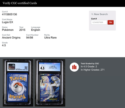 CGC 4.5 2015 Pokemon XY Ancient Origins Lugia EX 94/98 English Full Art