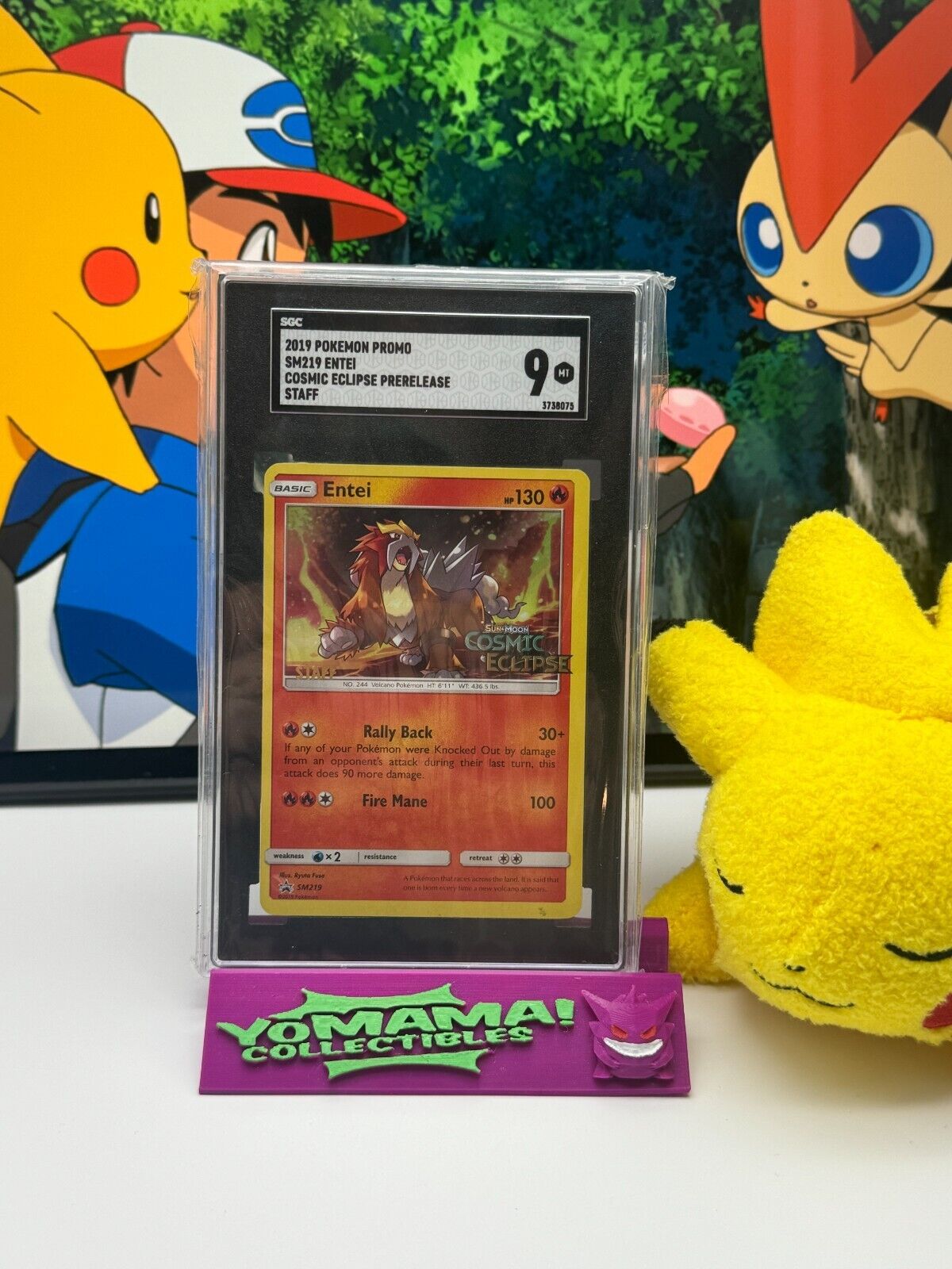 SGC 9 2019 Pokemon Cosmic Eclipse STAFF PRERELEASE Entei SM219 Black Star Promo