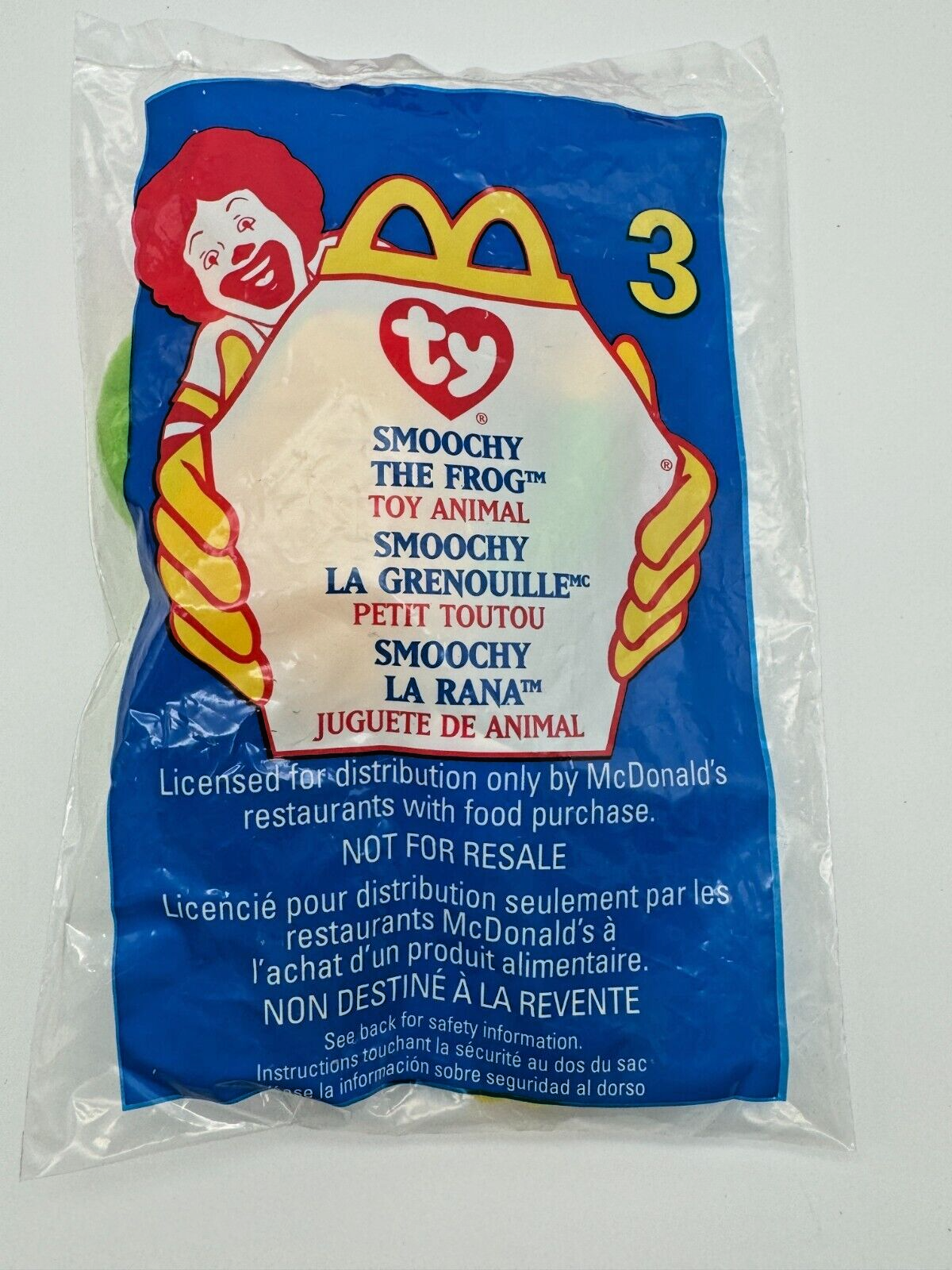 SEALED 1999 McDonalds Happy Meal TY ERROR Smoochy The Frog Beanie Babies #3 Toy