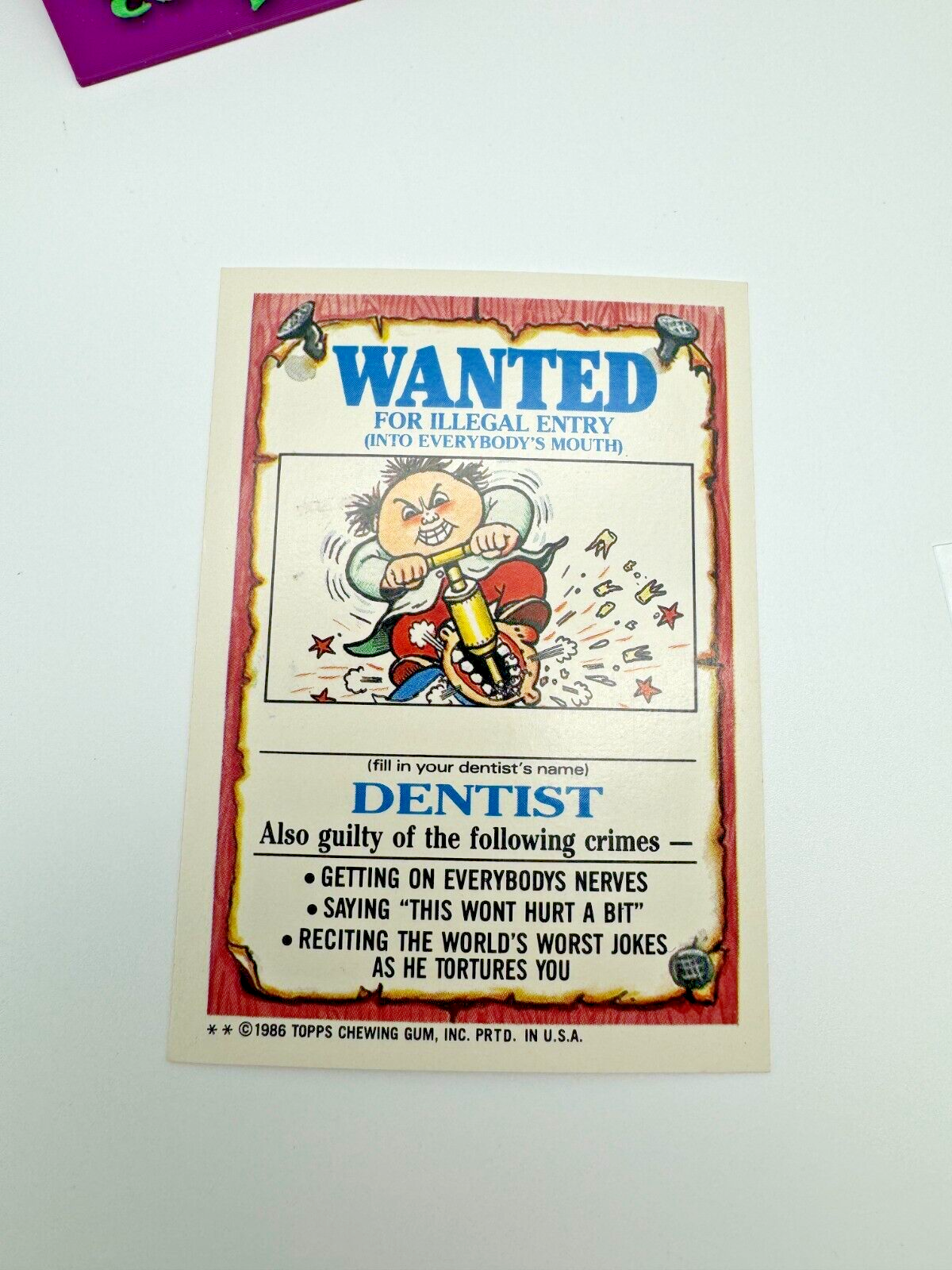 1986 Topps Garbage Pail Kids Series 3 DIDI T. / Dentist # 98b GPK 2 STAR Sticker