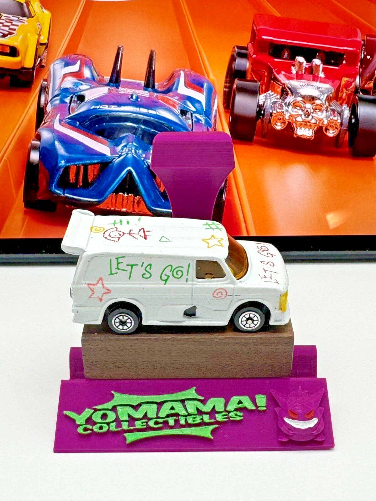 Vintage 80's Diecast White Ford Super Van "Let's Go!" with Crayon-style designs